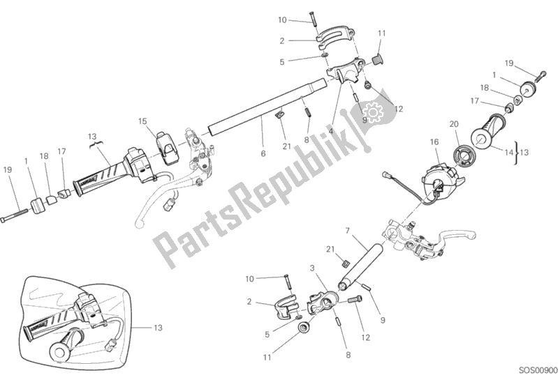 All parts for the Half-handlebars of the Ducati Superbike Panigale V4 S Corse 1100 2019